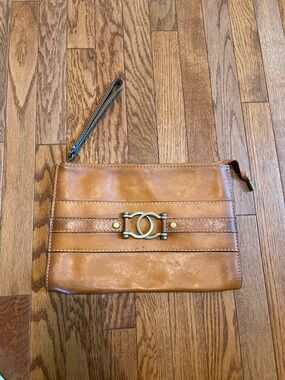 Frye Cognac Leather Wristlet Clutch with Gold Hardware